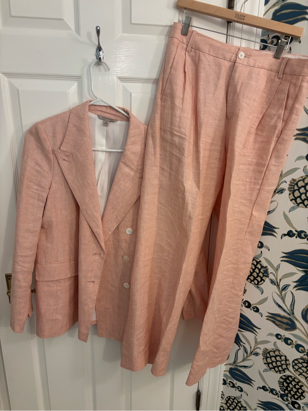 Banana Republic Pink Linen Blazer & Wide-Leg Trousers